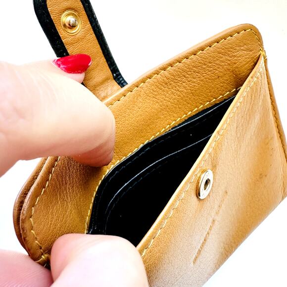 VINTAGE CLUB Brown Tan Leather Zipper Coin Purse Clutch Wallet Card Organizer - Picture 6 of 10